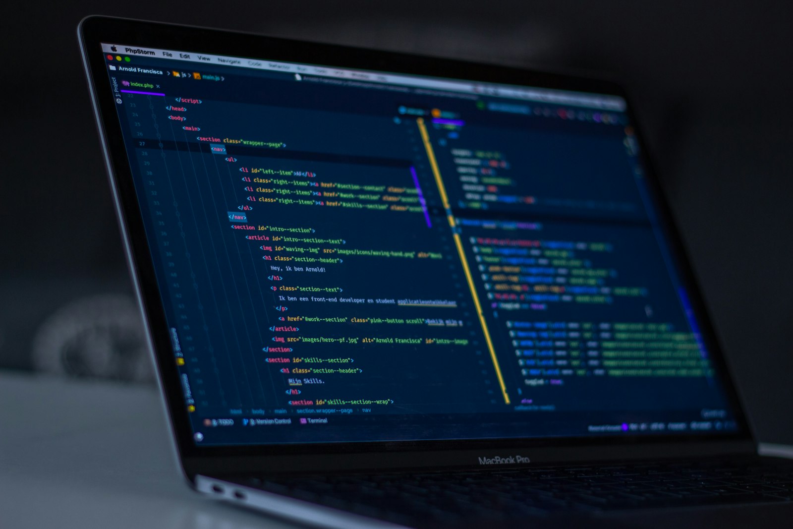 Application source code on a screen